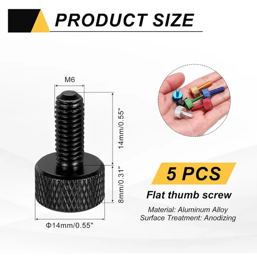 Vista 2 de MECCANIXITY 5 piezas M6x14mm Tornillos de pulgar estriado de cabeza plana, pernos de rosca completa de aleación de aluminio sólido para carcasas