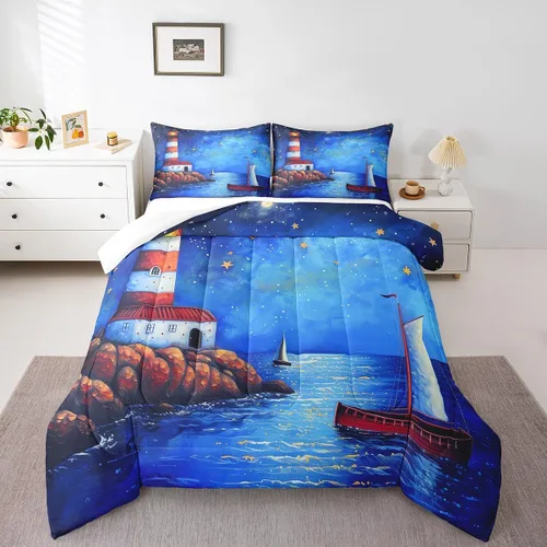 Vista 11 de Erosebridal Edredón náutico costero, juego de ropa de cama y colecciones de playa de verano, estilo clásico, edredón de plumón oceánico