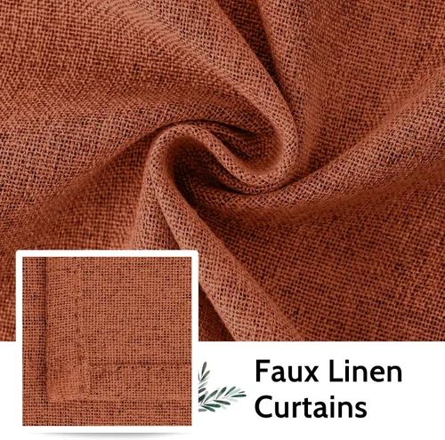 Vista 5 de SimpleHome - Cortinas 100% opacas de lino color naranja quemado, de 72 pulgadas de largo, con pestaña trasera de estilo granja para sala de estar