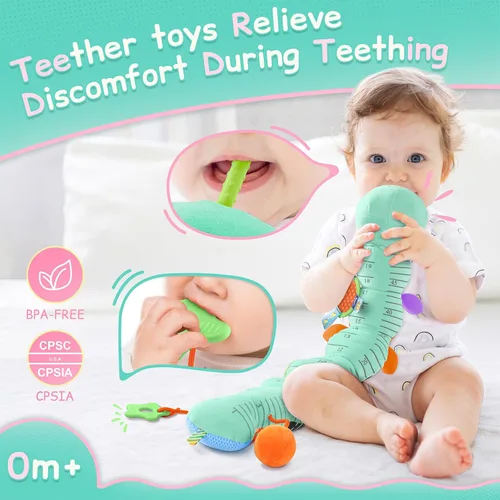 Vista 4 de Juguetes para Bebés Sensoriales Musicales de Animales de Peluche para Infantes de 0-3-6-12 Meses Tiempo Boca Abajo Recién Nacido, Oruga de Peluche