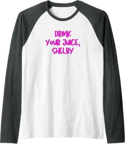 Vista 7 de Drink Your Juice Shelby - Camiseta de béisbol raglán con cita divertida, Negro, S Negro/Blanco