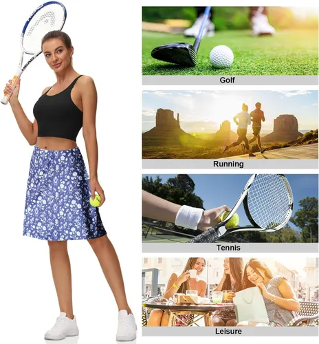 Vista 6 de Caisuedawn Falda pantalón floral hasta la rodilla para mujer, faldas atléticas modestas con 5 bolsillos para golf, deporte, entrenamiento