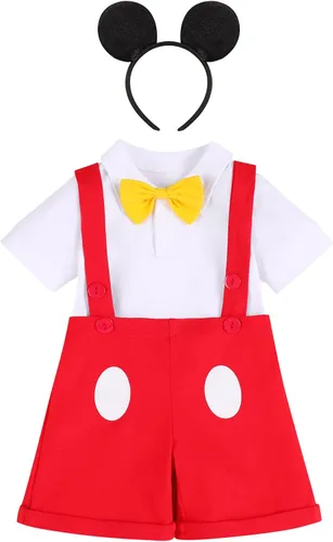Vista 15 de IBTOM CASTLE Conjunto de caballero para primer cumpleaños para bebé, niño, traje formal con pajarita, babero, pantalones, orejas, conjunto