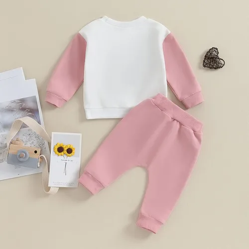 Vista 3 de BeQeuewll Conjunto de ropa para niñas pequeñas para el día de San Valentín, sudadera Be Mine de 2 piezas, conjunto de ropa para niñas pequeñas 0-3T