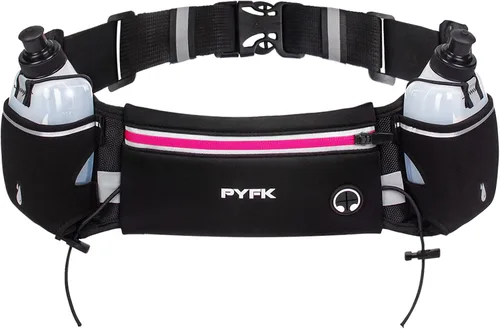 Vista 10 de PYFK Cinturón para correr con botellas de agua, cinturón de hidratación para hombres y mujeres, soporte para botella de agua, bolsa para correr Negro