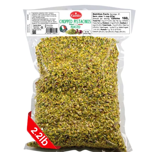 Vista 2 de GUSTO ETNA Pistachos picados asados, desmenuzables secos sin sal 2.2 lb (1 kg) Crumbles de pistacho italiano para gelato, helados, postres