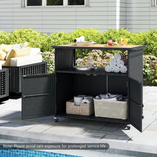 Vista 4 de HAPPYGRILL Gabinete de almacenamiento al aire libre con ruedas, caja de Negro