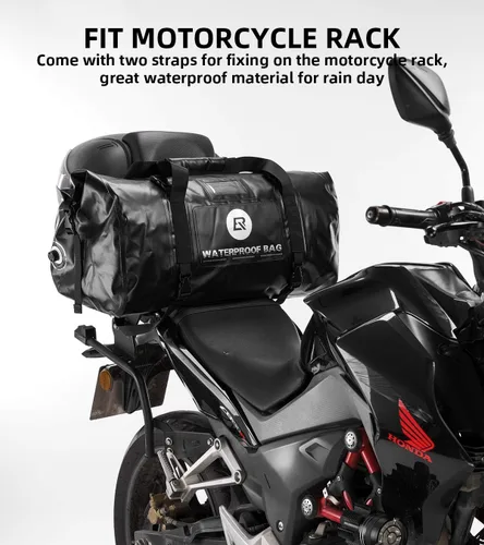 Vista 2 de ROCKBROS Bolsa de lona impermeable de 60 litros para motocicleta, bolsa de lona seca para motociclismo, barco, kayak, camping, pesca, aventura al