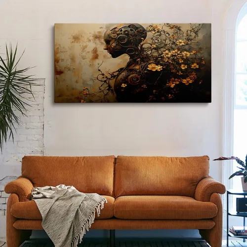Vista 6 de Arte de pared mecánico floral para mujer, arte de pared de metal steampunk, retrato de diosa de diosa, impresión en lienzo vintage, escultura