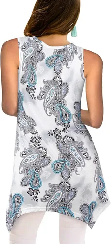 Vista 2 de Viracy - Camiseta sin mangas para mujer tipo túnica, prenda superior con estampado floral.
