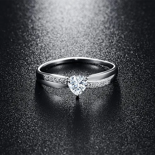 Vista 2 de Anillo de compromiso de plata de ley 925 con forma de corazón para ella, anillo solitario de compromiso de boda, eternidad, aniversario, para mujer