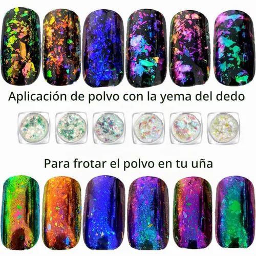 Vista 2 de Juego de 6 frascos de copos de uñas de camaleón con purpurina iridiscente (camaleón claro)
