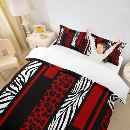 Vista 3 de Juego de funda de edredón con estampado de leopardo, tamaño individual, juego de ropa de cama rústica con rayas de piel de cebra, decoración