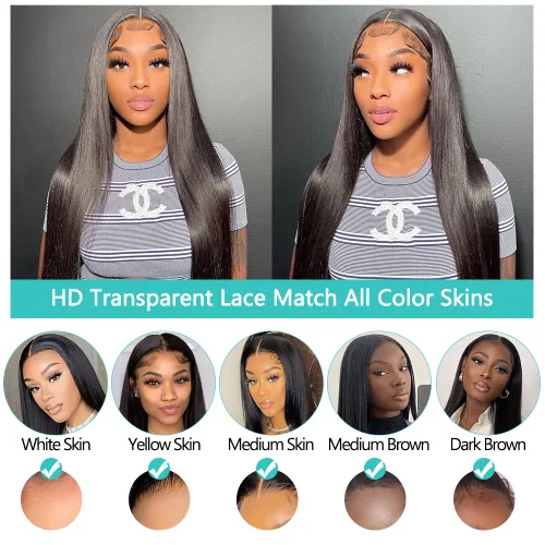 Vista 6 de Pelucas de cabello humano lacio con encaje frontal de 13 x 4, para mujeres negras, densidad del 180 %, pelucas de cabello humano con encaje frontal