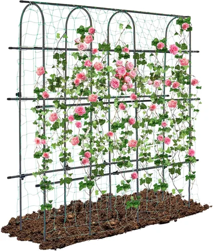Vista 9 de Kalolary - Enrejado de jardín de 6 x 3 pies para plantas trepadoras, enrejado de cultivo de pepino de jardín con marco A a prueba de óxido, soporte