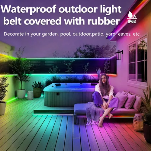 Vista 5 de Tira de luces LED Ws2812 RGB+IC de 16.4 pies IP68 impermeable para exteriores, alimentación por USB de 5 V, sincronización de música, Bluetooth