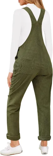 Vista 2 de LookbookStore Overol de pana para mujer, con tirantes ajustables, overol de moda con bolsillo