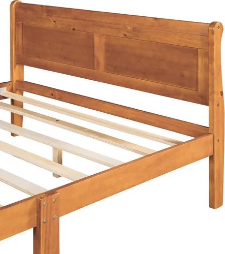 Vista 5 de SOFTSEA Base de cama matrimonial de madera maciza con cabecero y estribo, marco de plataforma de cama de madera maciza con soporte de listones