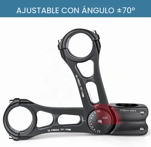 Vista 2 de Vástagos de MTB ajustables 31.8mm 70 Grados - 90/110/130/145mm Vástago elevador para manillar - Extensión de vástago de manillar de aleación