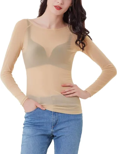 Vista 5 de Grace Karin - Blusa de manga larga de malla transparente para mujer