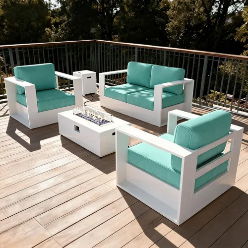 Vista 28 de LayinSun - Juego de muebles de exterior de aluminio de gran tamaño de 5 piezas con mesa auxiliar Negro/Gris oscuro