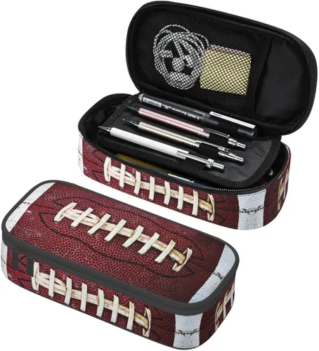Vista 15 de Estuche de lápices con textura de pelota de fútbol americano, bolsa de almacenamiento de gran capacidad, bolsas de papelería con cremallera, soporte