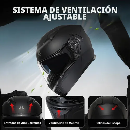 Vista 3 de TRIANGLE Casco modular abatible, doble visera de cara completa aprobado por DOT para adultos Features quick-release inner sunshield, custom-fit