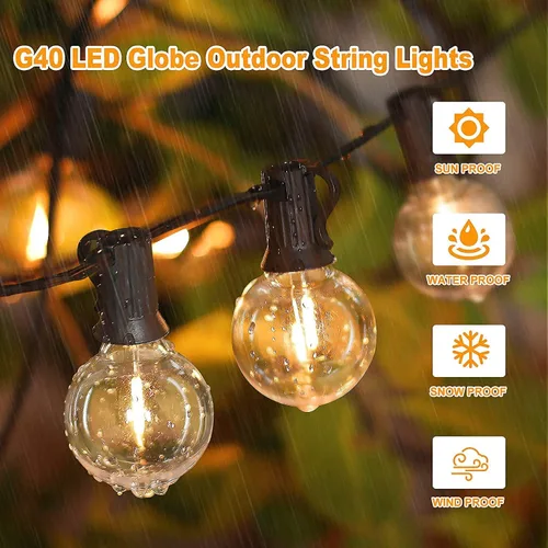 Vista 2 de Luces de cadena LED globo G40 para exteriores de 200 pies (100*2), regulables, impermeables, irrompibles, cadenas de luces con 103 bombillas