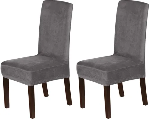 Vista 18 de Fundas elásticas de terciopelo para sillas de comedor, suaves, extraíbles y de comedor, color negro, 2