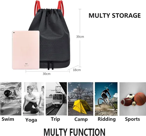 Vista 7 de Mochila impermeable con cordón para natación, salida seca y húmeda, gimnasio, yoga, deporte, hombro, mochila casual, Rosado, 15.4*11.8*7, Mochilas