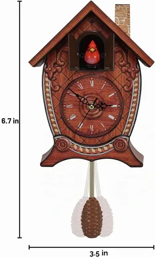 Vista 3 de Reloj de cuco de mesa tradicional estilo chalet cantando cardenal