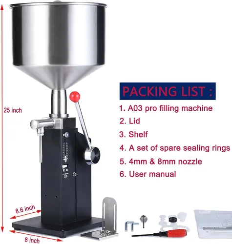 Vista 6 de Máquina manual de llenado de líquido y pasta KIMTEM, llenador de botellas ajustable 5-50ml A03