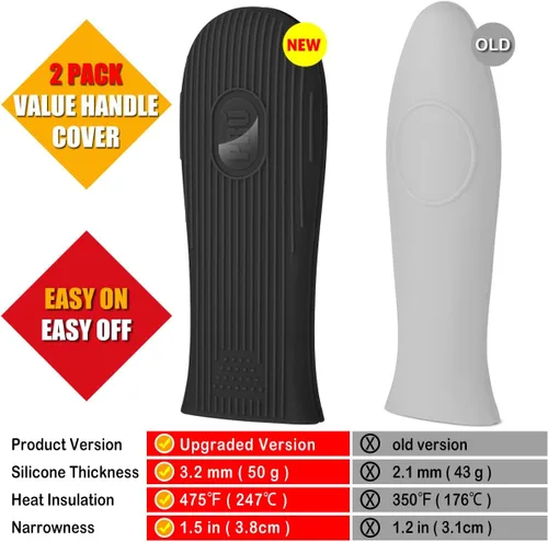 Vista 7 de Cbiumpro Paquete de 2 cubiertas de mango de hierro fundido, funda de silicona resistente al calor para sartén de hierro fundido en caliente