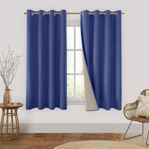 Vista 16 de HOMEIDEAS Cortinas 100% opacas beige de 63 pulgadas de largo, mezcla de lino con textura de oscurecimiento, cortinas con aislamiento térmico