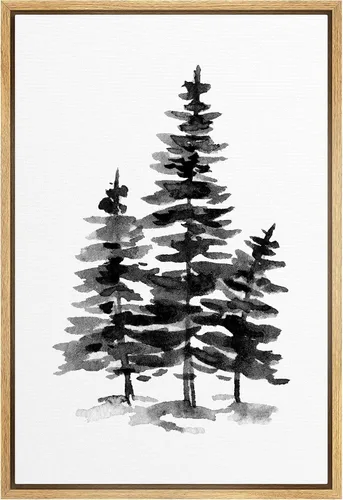 Vista 38 de SIGNWIN Lienzo enmarcado para pared, bosque blanco y negro, pino, ilustraciones de naturaleza silvestre, arte moderno, rústico, decorativo
