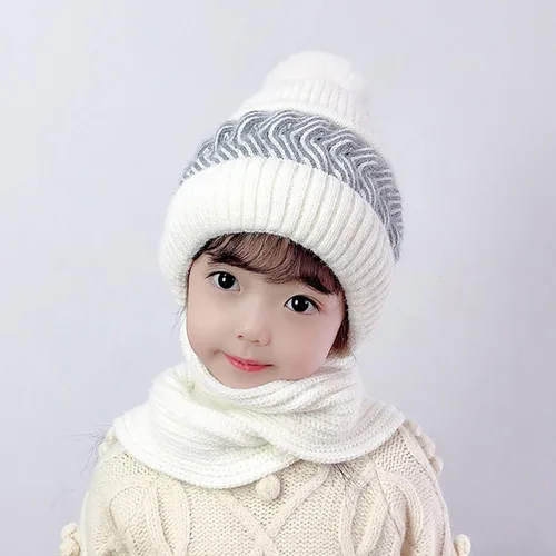 Vista 2 de Gorro de invierno para mujeres y niñas, de punto holgado, cálido, gorro de lana integrado, lindo gorro para mujer