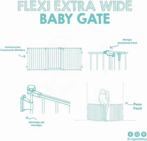 Vista 9 de Regalo Puerta de bebé configurable súper ancha de 76 pulgadas, incluye 4 paquetes de soportes de pared y accesorios
