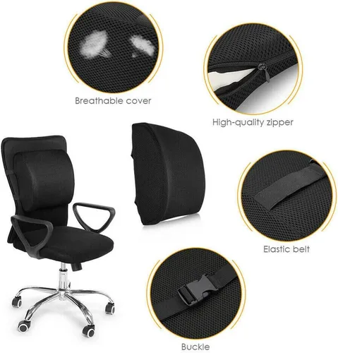 Vista 6 de Almohada de apoyo lumbar de espuma viscoelástica, cojín de espalda de apoyo lumbar de espuma, cojín de espalda de malla transpirable con diseño