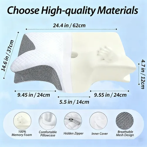 Vista 6 de Almohada de alivio de alta calidad, almohada ergonómica 2 en 1 con funda, almohadas ergonómicas de espuma viscoelástica para alivio del cuello