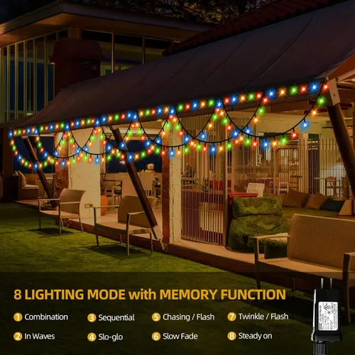 Vista 3 de KAZOKU Luces de Navidad para Exteriores e Interiores 40 Pies 380 LED Impermeables Luces de Árbol de Navidad 8 Modos Extensibles Luces de Cadena