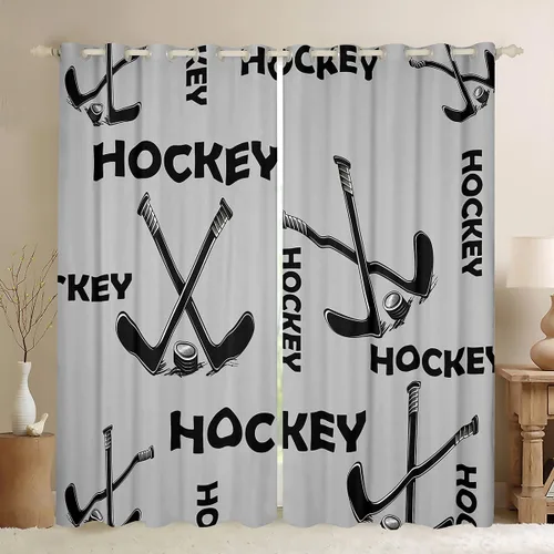 Vista 32 de Erosebridal Hockey Blackout Curtains for Boys,Blue and Black Sports Curtains & Drapes for Kids Teen,Ball Games Gamer Bedroom Decor,Ice Hockey Field
