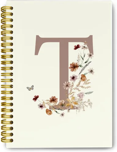 Vista 13 de Cuadernos de diario personalizados con letra inicial floral A, cuadernos vintage femeninos de tapa dura en espiral para la escuela, regalos