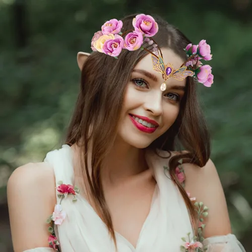 Vista 4 de BARTOSI Diadema de elfo con corona de hadas, diadema de elfo, tocado de bosque, floral, diadema renacentista, disfraz de Halloween, accesorios