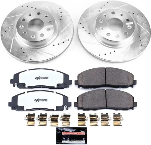 Vista 2 de PowerStop Kit de freno delantero para Jeep Wrangler 2018-24 - Pastillas de freno de cerámica de fibra de carbono para camión y remolque + rotores