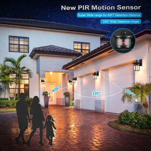 Vista 7 de Luces exteriores con sensor de movimiento para montaje en pared, lámpara exterior de anochecer a amanecer, aluminio impermeable antioxidante, luz