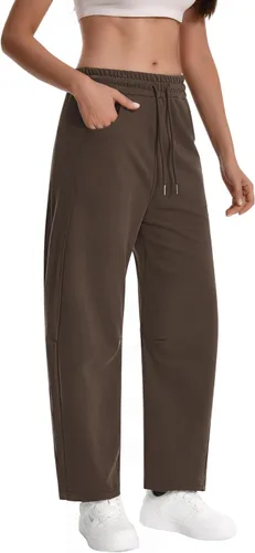 Vista 3 de Auriviz Pantalones deportivos para mujer con cordón de cintura alta y pierna ancha, holgados, casuales, con bolsillos