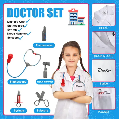 Vista 4 de 3 juegos de disfraces para niños de 3 a 7 años, juego de rol, bombero, policía, médico, ropa de vestir para niños y niñas, accesorios de rol