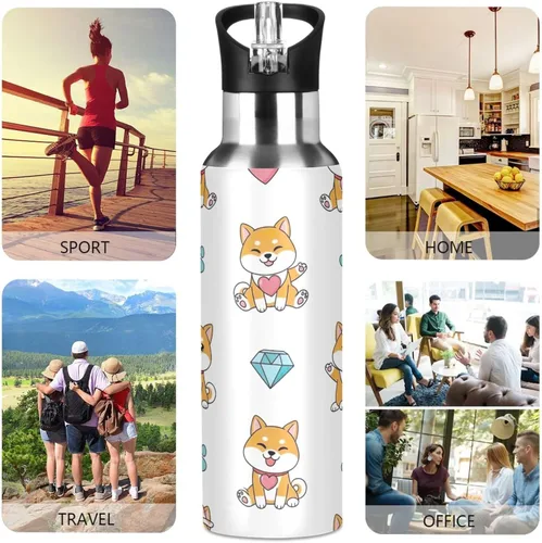 Vista 5 de Cute Dogs Playful Insulated Stainless Steel Water Bottle with Straw 32 Oz, BPA-Free Sports Water Bottle with Straw Leakproof Water Bottles