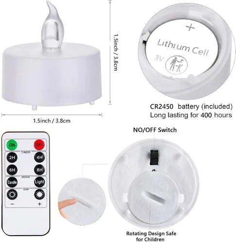 Vista 4 de Velas LED sin llama con control remoto y temporizador, paquete de 12 velas eléctricas a pilas, velas votivas parpadeantes brillantes, duran más