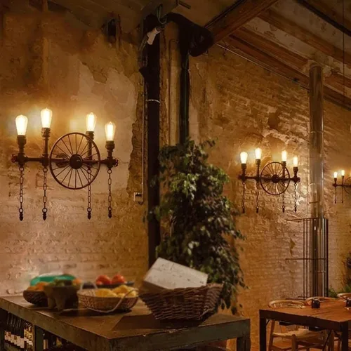 Vista 2 de Aplique de pared LED vintage, lámpara de tocador de baño de 4 luces, lámpara de pared industrial de tubería de agua negra de 25 pulgadas, lámpara